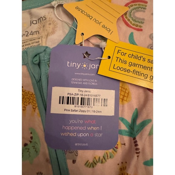 Tiny Jams‎ Pink Safari Zip Up Footie Pajamas 18-24m - Picture 2 of 3